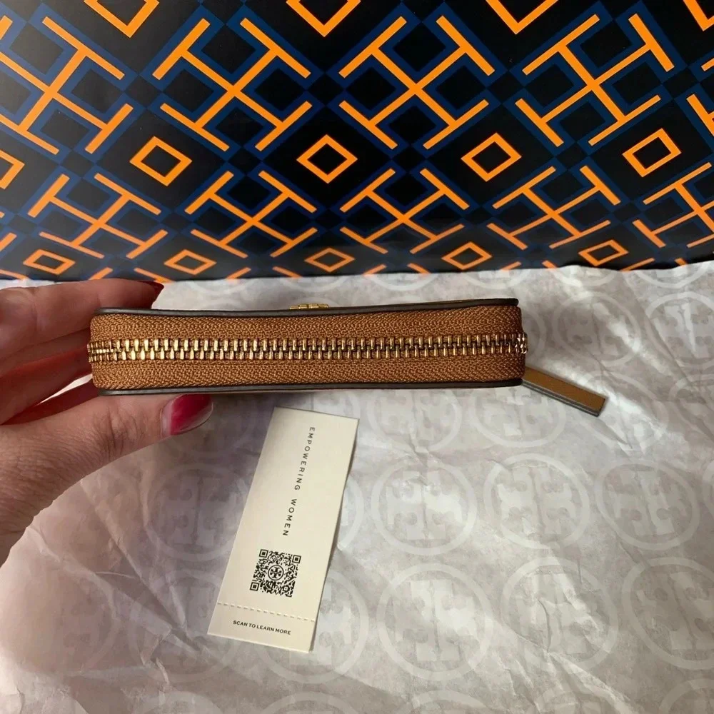 Tory Burch Emerson Medium Wallet Moose Brown Tan Gold